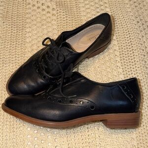 Clarks womens 8 Shoes Oxford Black Leather somerset lace up wing tip casual work